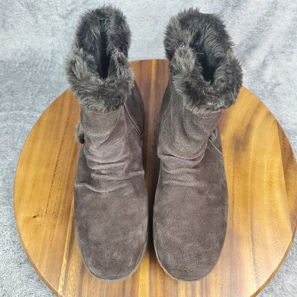 Baretraps Boots Womens 8.5 M Brown Suede Leather Faux Fur Lined Zip Winter Ankle - Picture 6 of 9